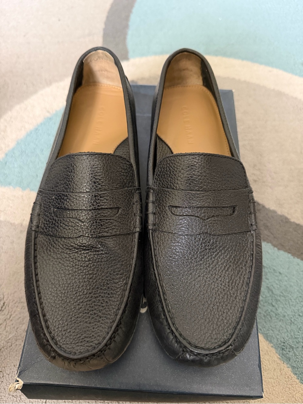 Cole Haan Black Pebbled Leather Slip-On Penny Loafers